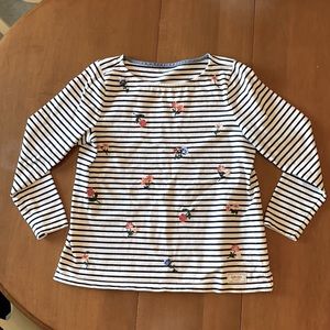 Stripped Embroidered Flower Petite Top